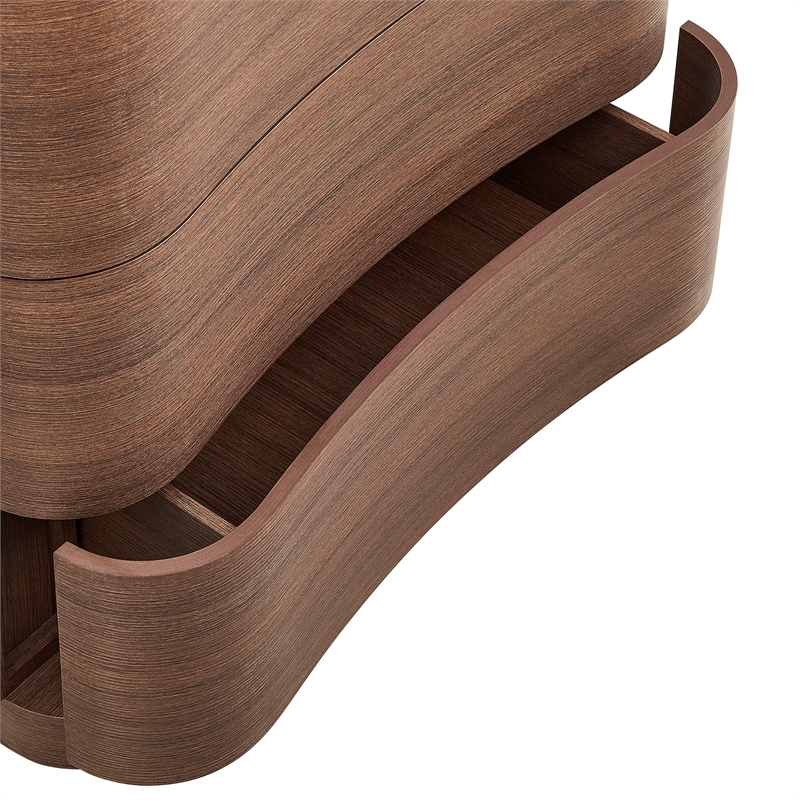 Modway Mirae Engineered Wood 5-Drawer Curved Bedroom Chest in Brushed Brown Oak