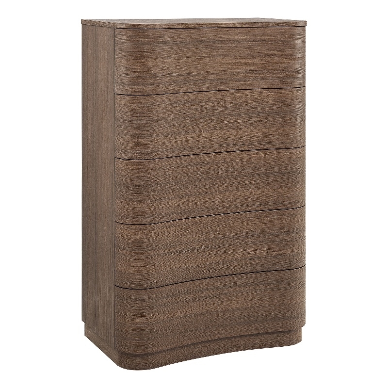 Modway Mirae Engineered Wood 5-Drawer Curved Bedroom Chest in Brushed Brown Oak