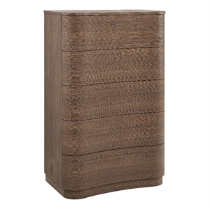 Modway Mirae Engineered Wood 5-Drawer Curved Bedroom Chest in Brushed Brown Oak