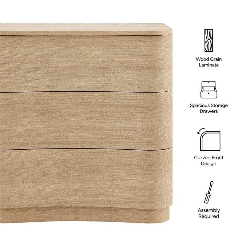 Mirae 3-Drawer Curved Compact Dresser in Brushed Light Oak