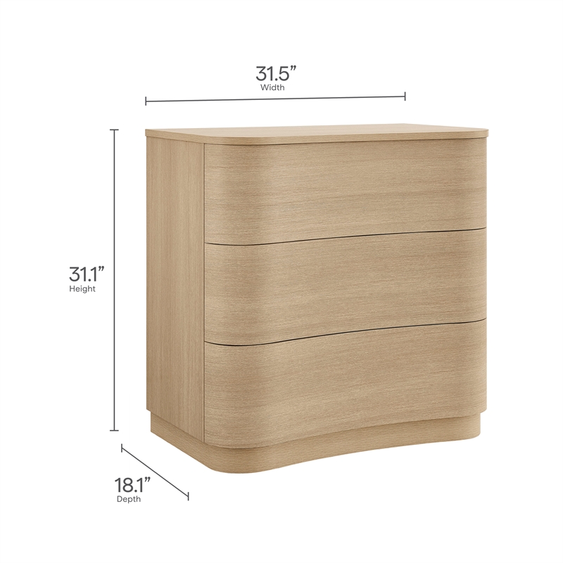 Mirae 3-Drawer Curved Compact Dresser in Brushed Light Oak
