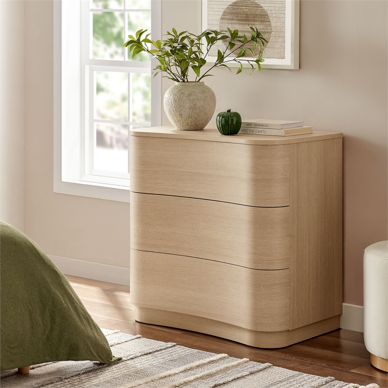 Mirae 3-Drawer Curved Compact Dresser in Brushed Light Oak