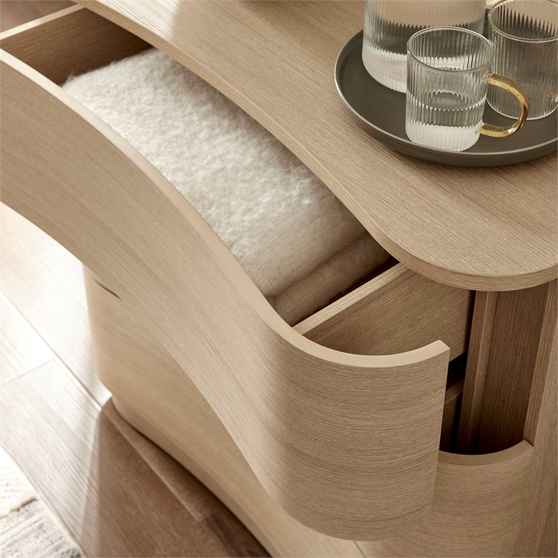 Mirae 3-Drawer Curved Compact Dresser in Brushed Light Oak