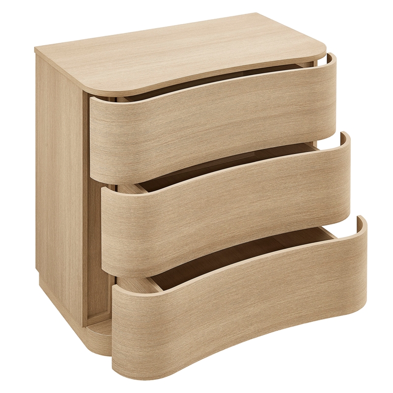 Mirae 3-Drawer Curved Compact Dresser in Brushed Light Oak