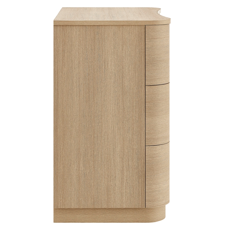 Mirae 3-Drawer Curved Compact Dresser in Brushed Light Oak