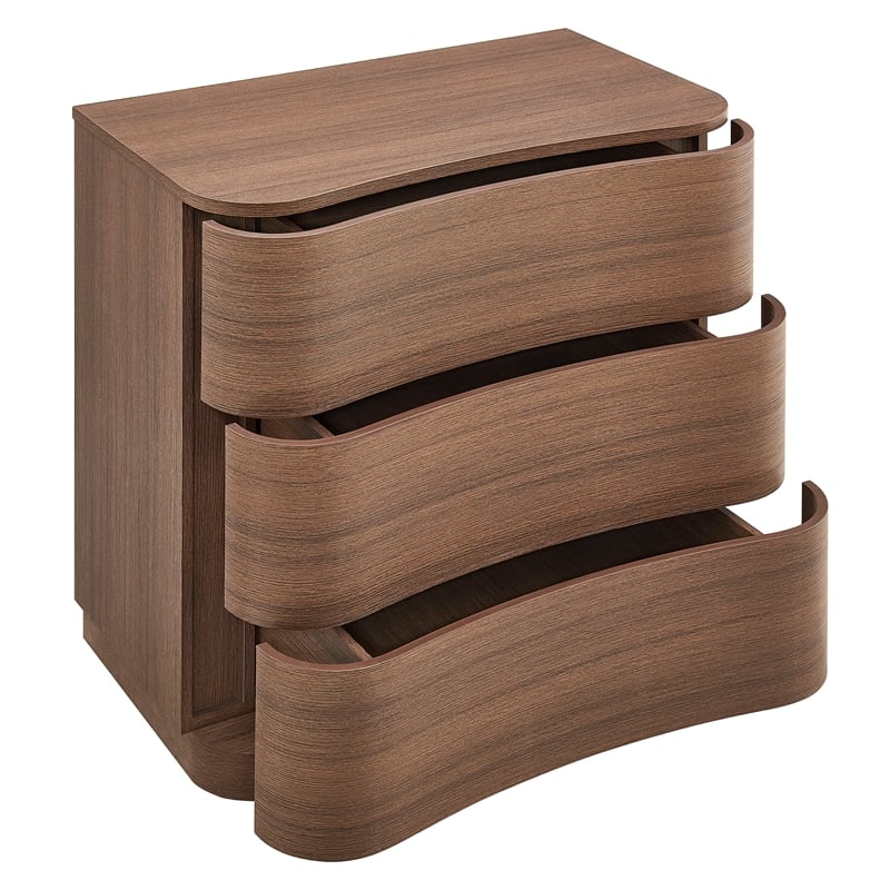 Mirae 3-Drawer Curved Compact Dresser in Brushed Brown Oak