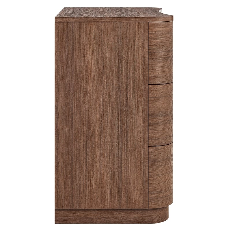 Mirae 3-Drawer Curved Compact Dresser in Brushed Brown Oak
