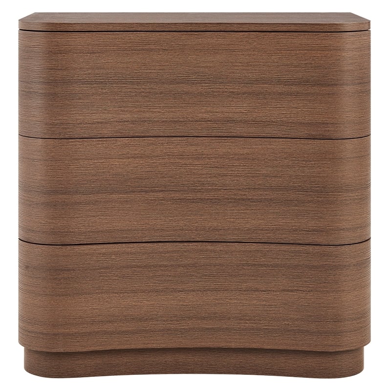 Mirae 3-Drawer Curved Compact Dresser in Brushed Brown Oak