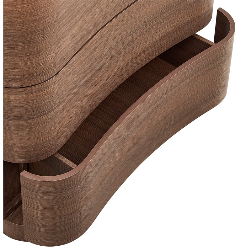 Mirae 3-Drawer Curved Compact Dresser in Brushed Brown Oak