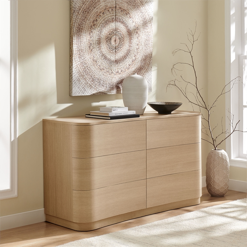 Mirae 6-Drawer Curved Dresser in Brushed Light Oak