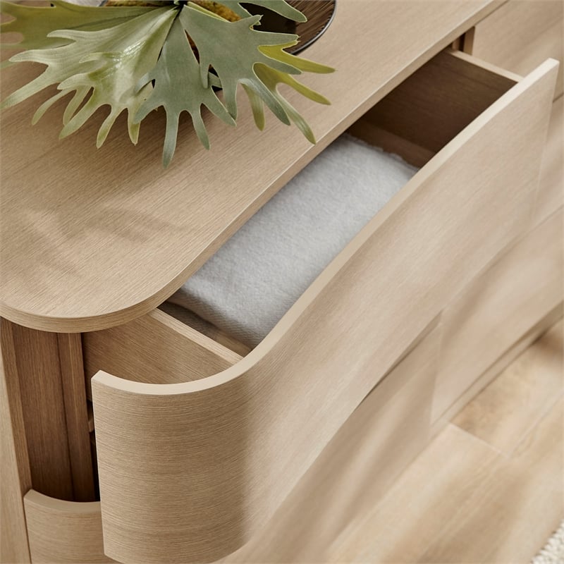 Mirae 6-Drawer Curved Dresser in Brushed Light Oak