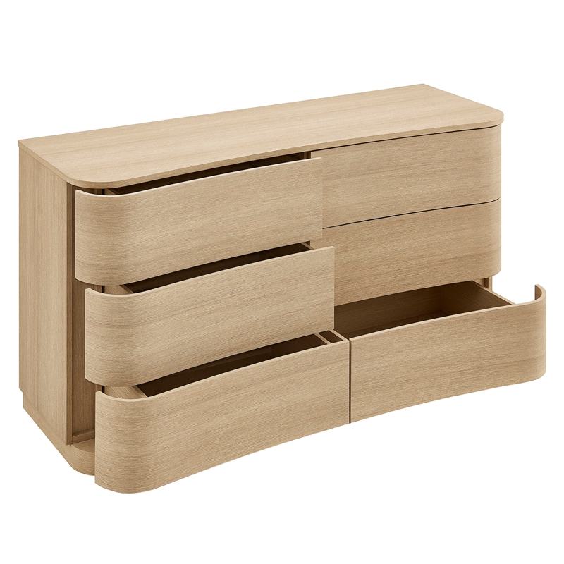 Mirae 6-Drawer Curved Dresser in Brushed Light Oak