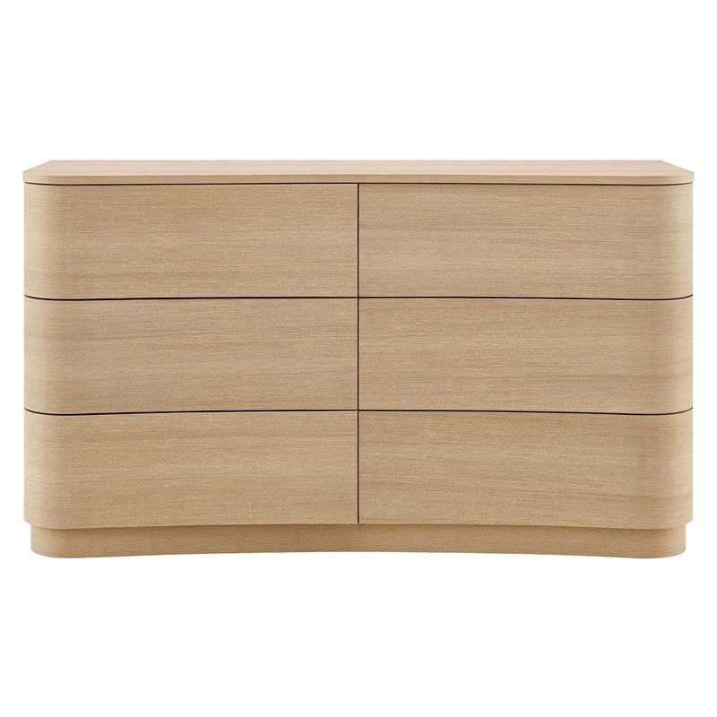 Mirae 6-Drawer Curved Dresser in Brushed Light Oak