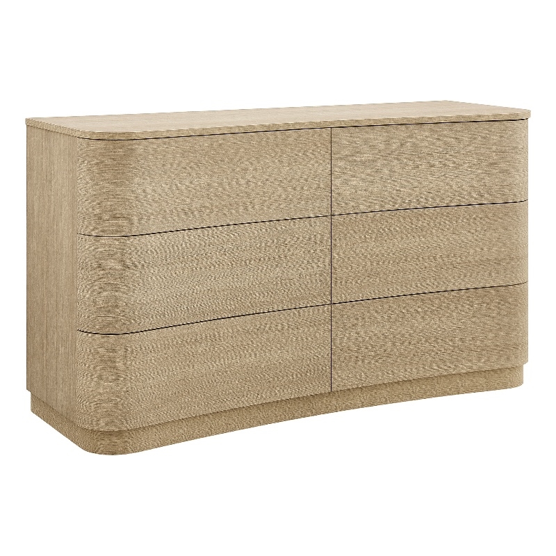 Mirae 6-Drawer Curved Dresser in Brushed Light Oak