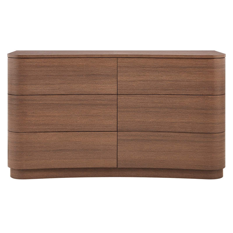Mirae 6-Drawer Curved Dresser in Brushed Brown Oak