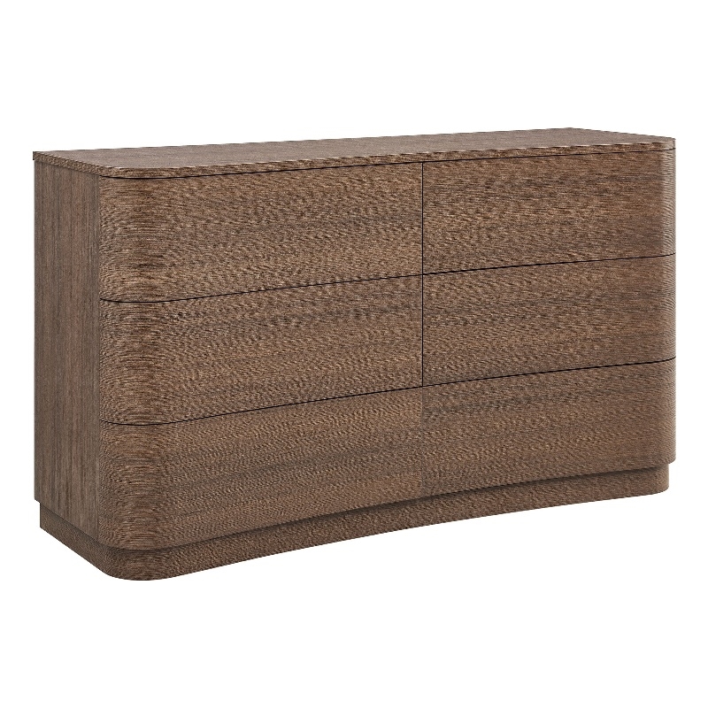 Mirae 6-Drawer Curved Dresser in Brushed Brown Oak