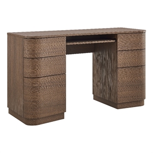 Mirae 55&quot 6-Drawer Curved Office Desk in Brushed Brown Oak