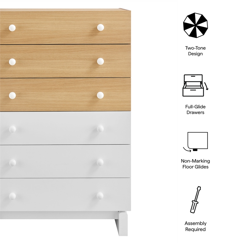 Nolia 6-Drawer Color Block Dresser Chest in Oak White