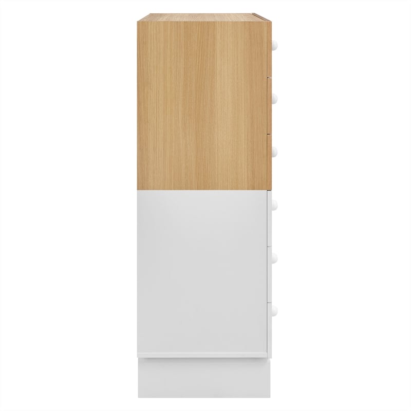 Nolia 6-Drawer Color Block Dresser Chest in Oak White