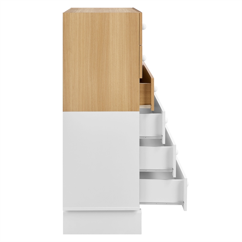 Nolia 6-Drawer Color Block Dresser Chest in Oak White
