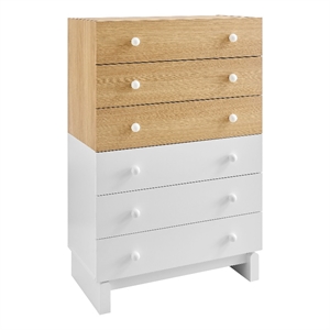 Nolia 6-Drawer Color Block Dresser Chest in Oak White