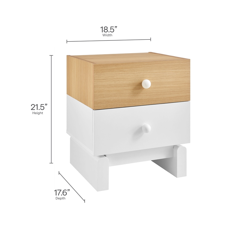 Nolia 2-Drawer Color Block Nightstand in Oak White