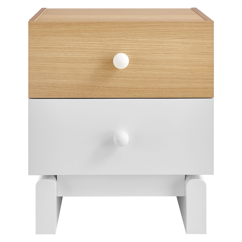 Nolia 2-Drawer Color Block Nightstand in Oak White