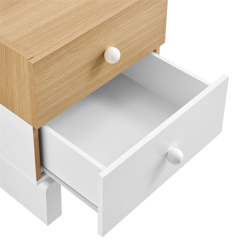 Nolia 2-Drawer Color Block Nightstand in Oak White