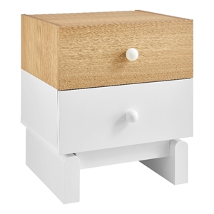 Nolia 2-Drawer Color Block Nightstand in Oak White