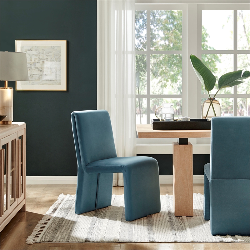emory upholstered performance velvet dining side chair in cadet blue
