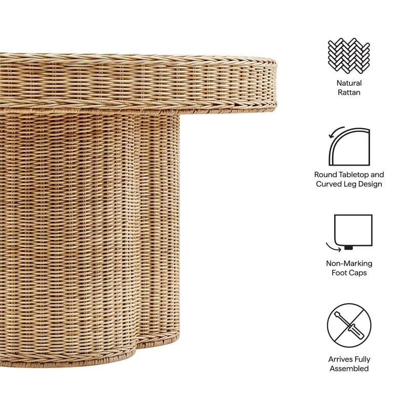 Ainsley 32 Inch Round Natural Rattan Coffee Table in Natural