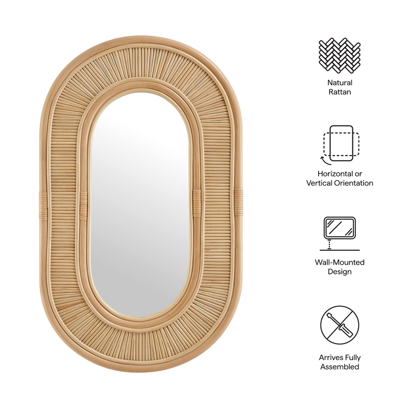 Sovana Oval Rattan Wall Mirror in Natural