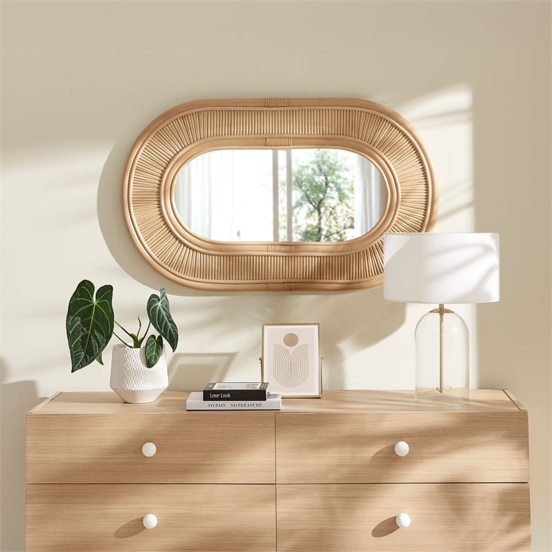 Sovana Oval Rattan Wall Mirror in Natural