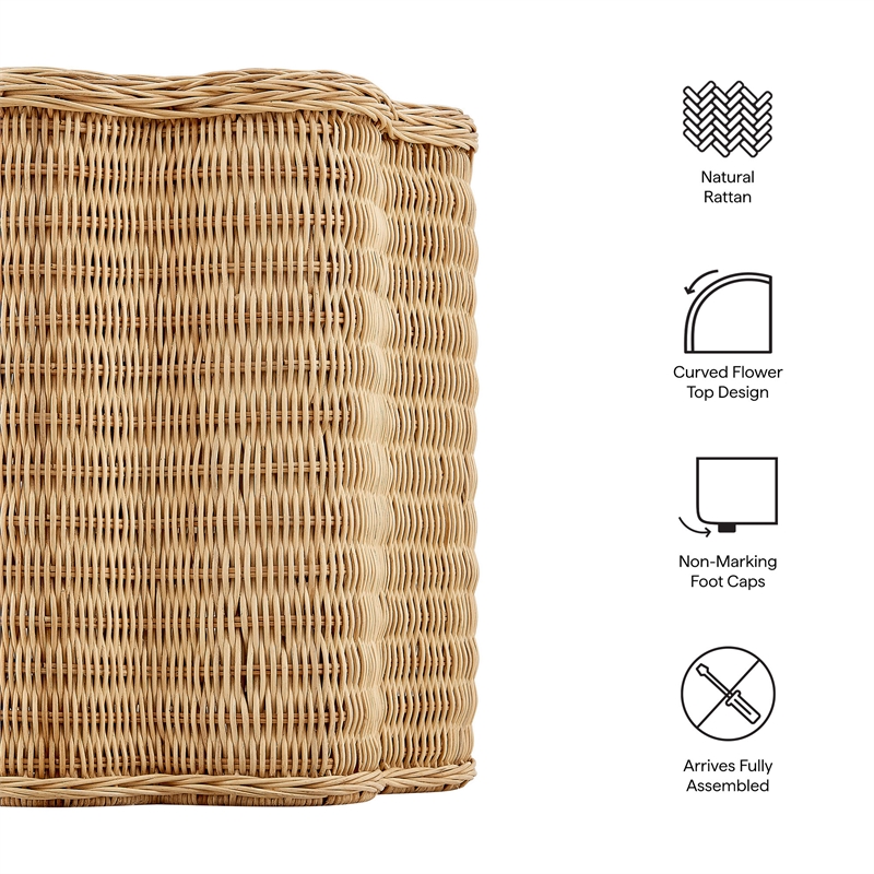 Erika Scalloped Natural Rattan Side Table in Natural