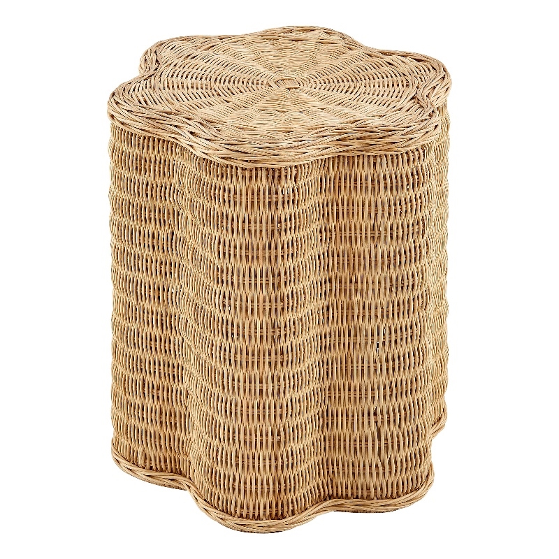 Erika Scalloped Natural Rattan Side Table in Natural