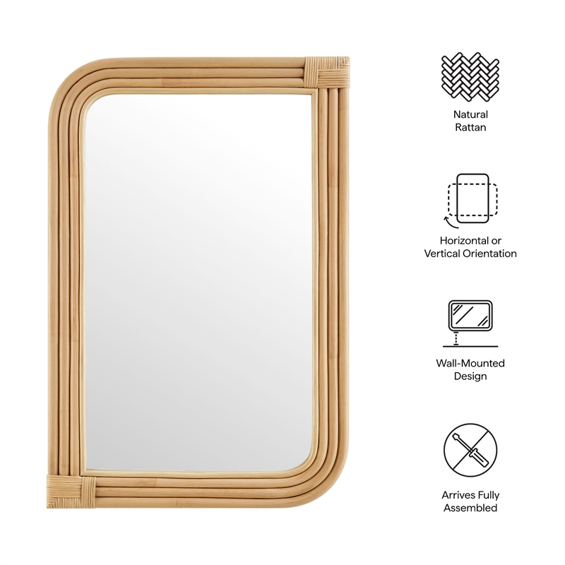 Corsica Curved Rectangle Rattan Wall Mirror in Natural