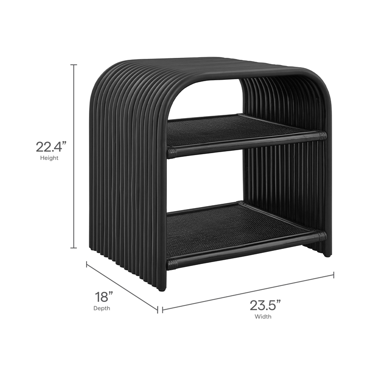 Eve Curved Natural Rattan Side Table in Black