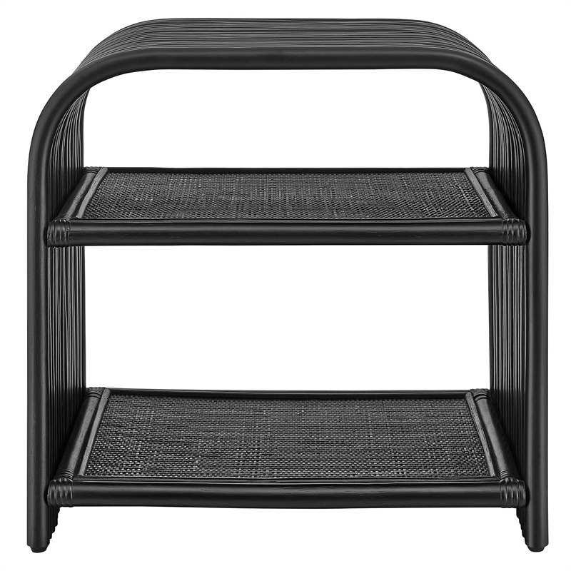 Eve Curved Natural Rattan Side Table in Black