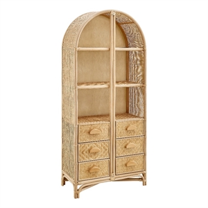 Jane 71 Inch Tall Arched Natural Rattan Bookshelf in Natural