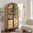 Jane 71 Inch Tall Arched Natural Rattan Bookshelf in Natural Black
