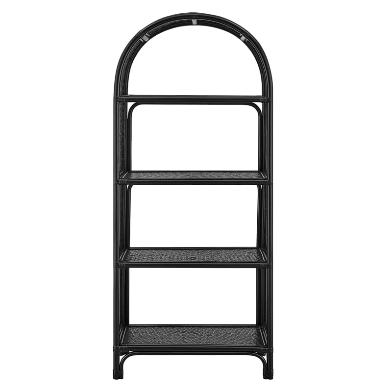 Celeste 67 Inch Tall Arched Natural Rattan Bookshelf in Black