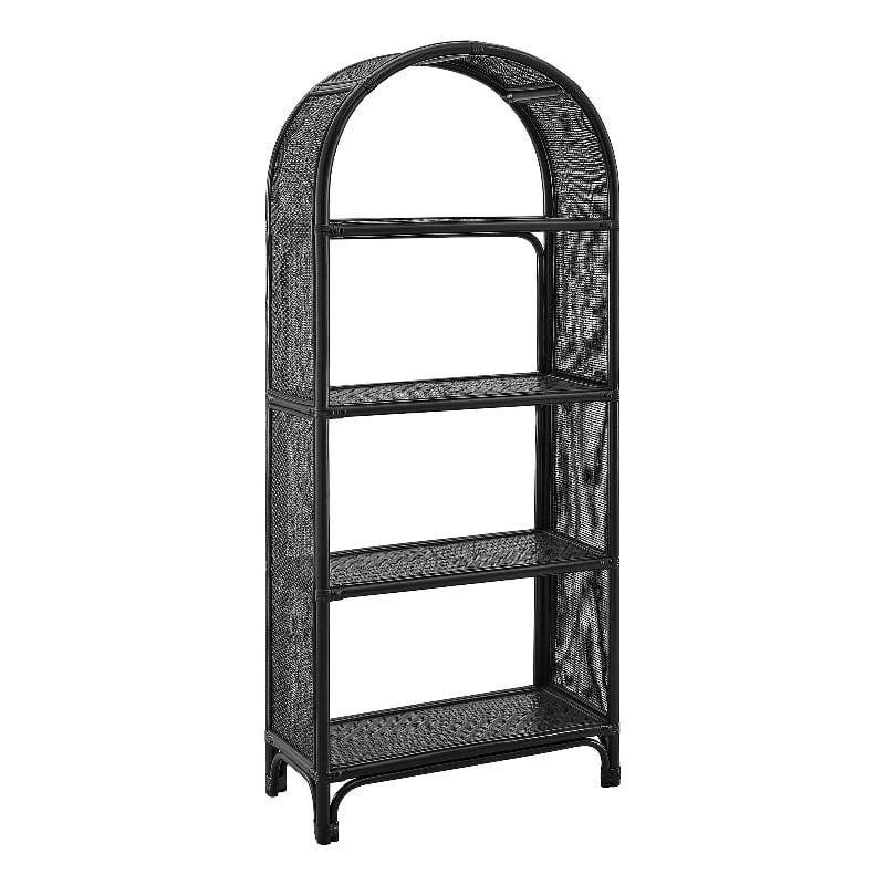 Celeste 67 Inch Tall Arched Natural Rattan Bookshelf in Black