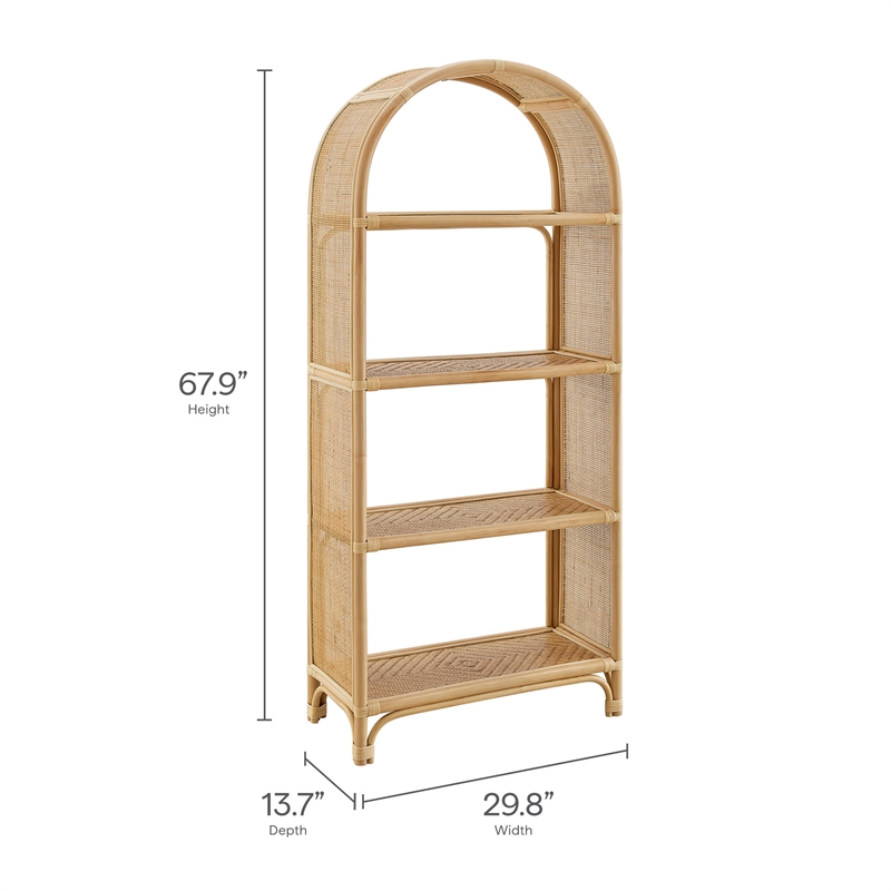 Celeste 67 Inch Tall Arched Natural Rattan Bookshelf in Natural
