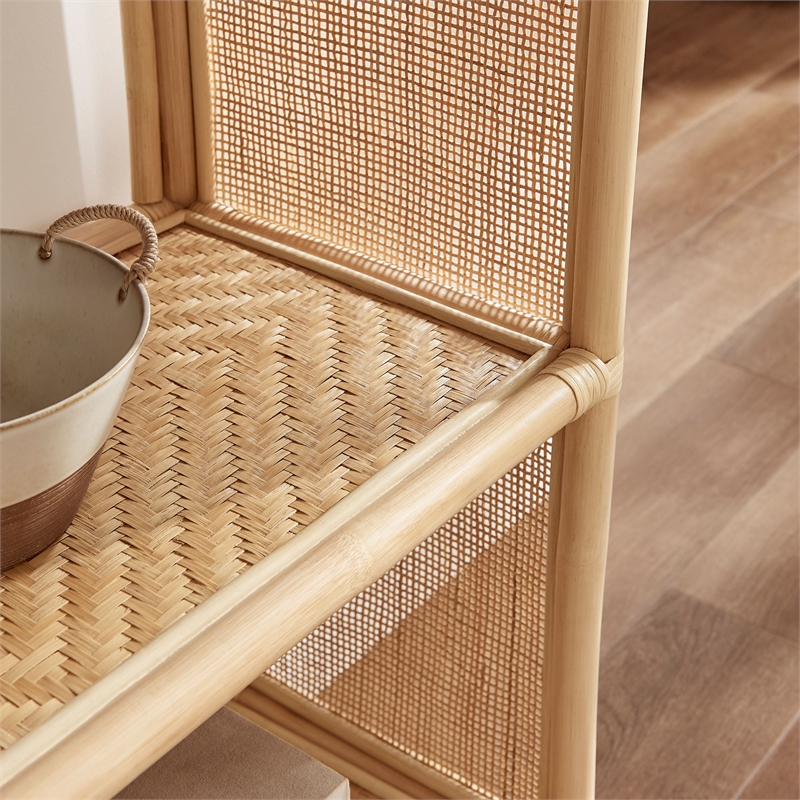 Celeste 67 Inch Tall Arched Natural Rattan Bookshelf in Natural