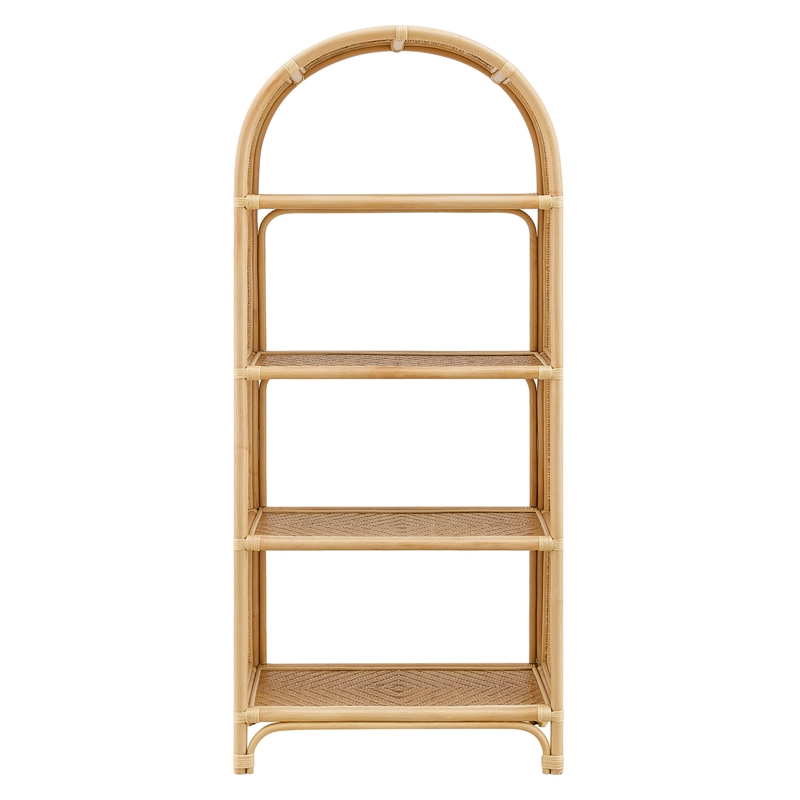 Celeste 67 Inch Tall Arched Natural Rattan Bookshelf in Natural