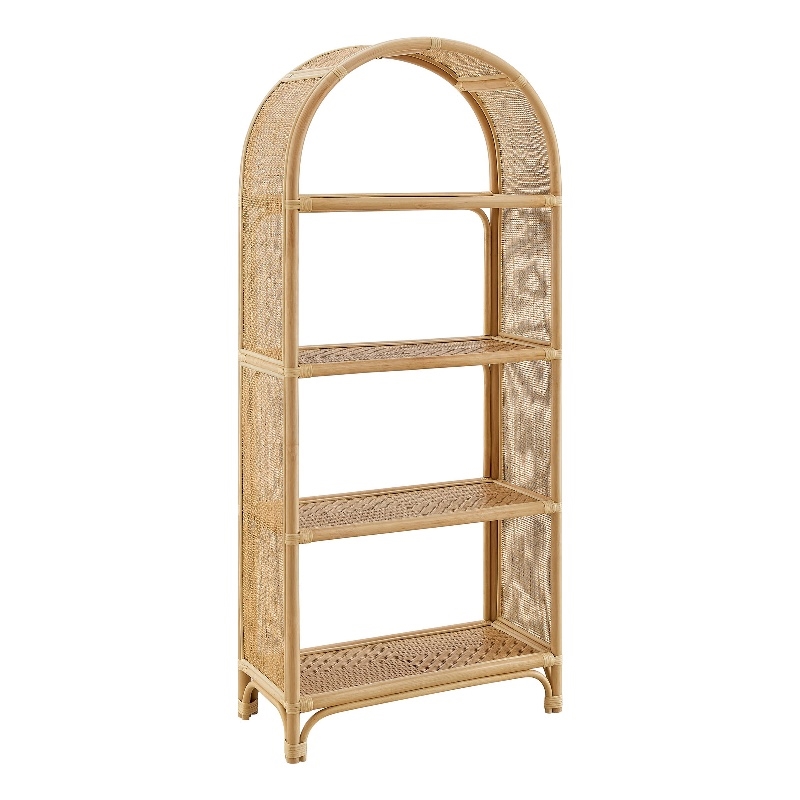 Celeste 67 Inch Tall Arched Natural Rattan Bookshelf in Natural