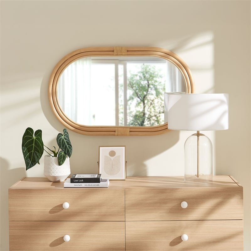 Corsica Oval Rattan Wall Mirror in Natural
