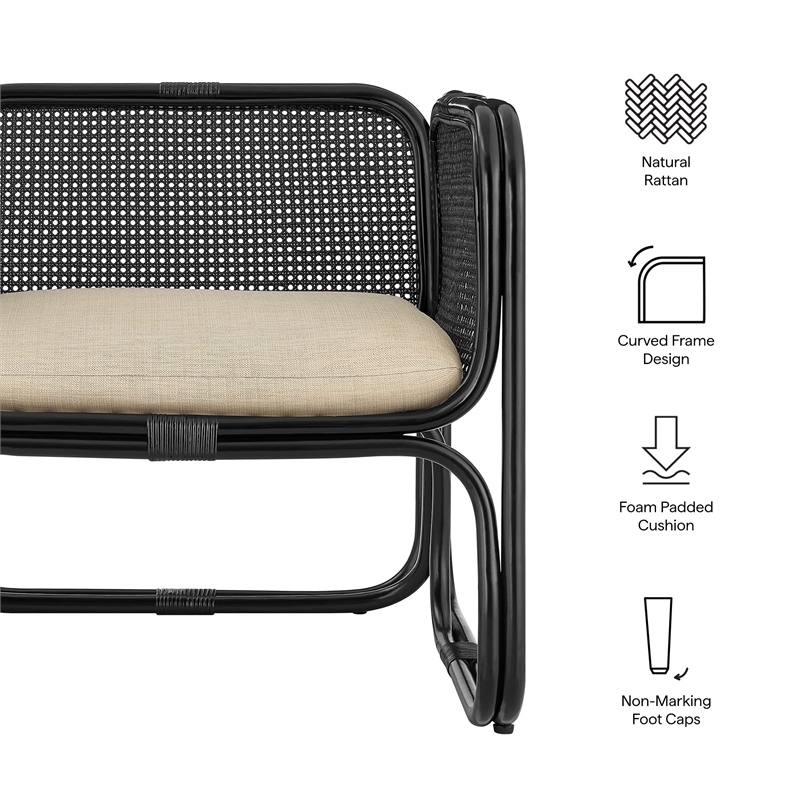 Ellis Natural Rattan Accent Armchair in Black