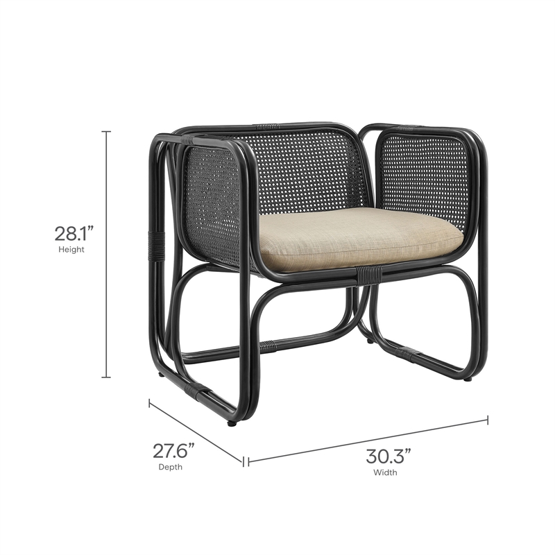 Ellis Natural Rattan Accent Armchair in Black