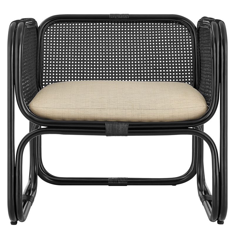 Ellis Natural Rattan Accent Armchair in Black